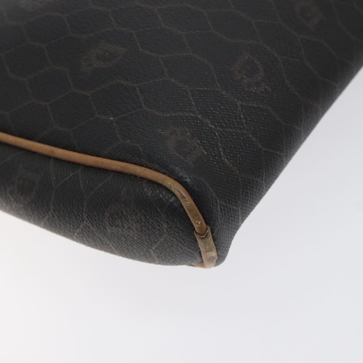 Christian Dior Honeycomb Canvas Shoulder Bag PVC Leather Black Gold Auth BA3305