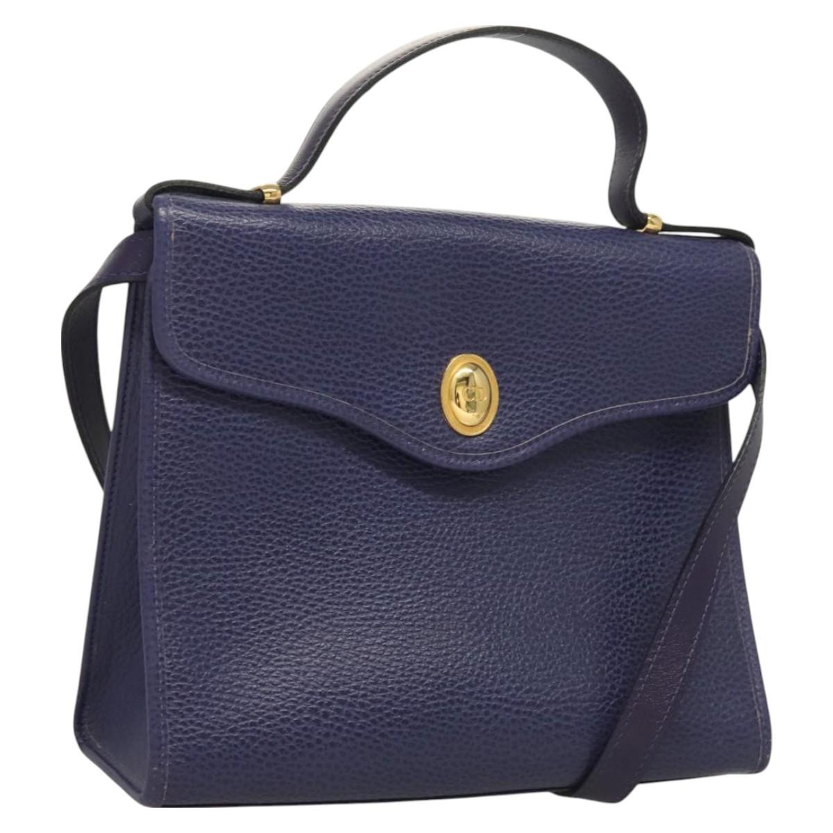 Christian Dior Hand Bag Leather 2way Gold Purple gray Auth BA3306