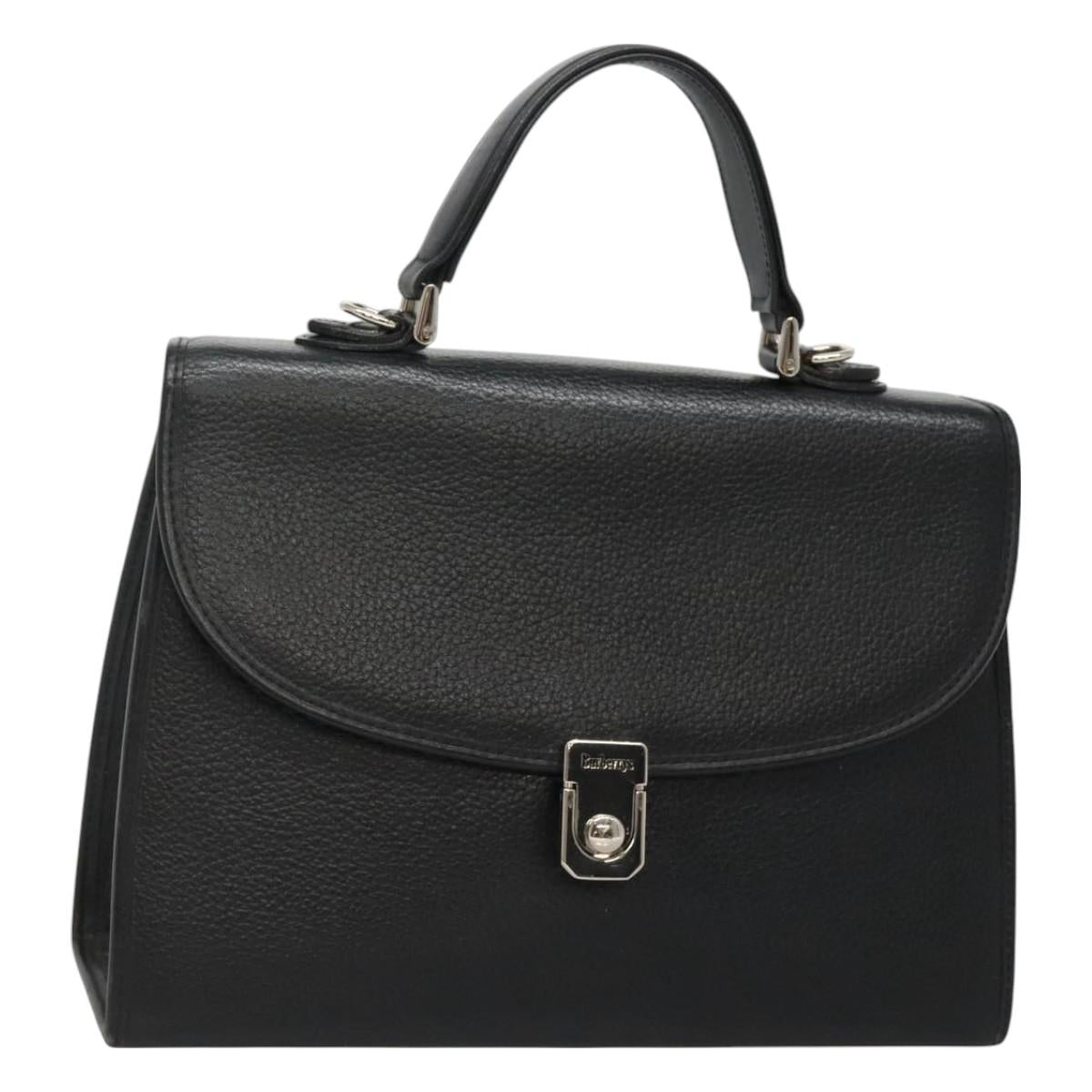 Burberrys Hand Bag Leather Black Silver Auth BA3309