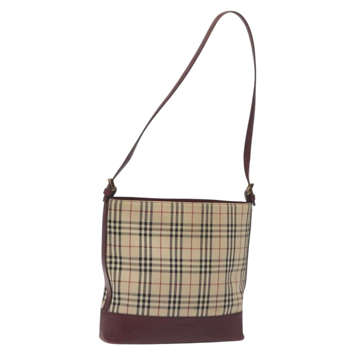BURBERRY Nova Check Shoulder Bag Canvas Beige Gold Auth BA3310