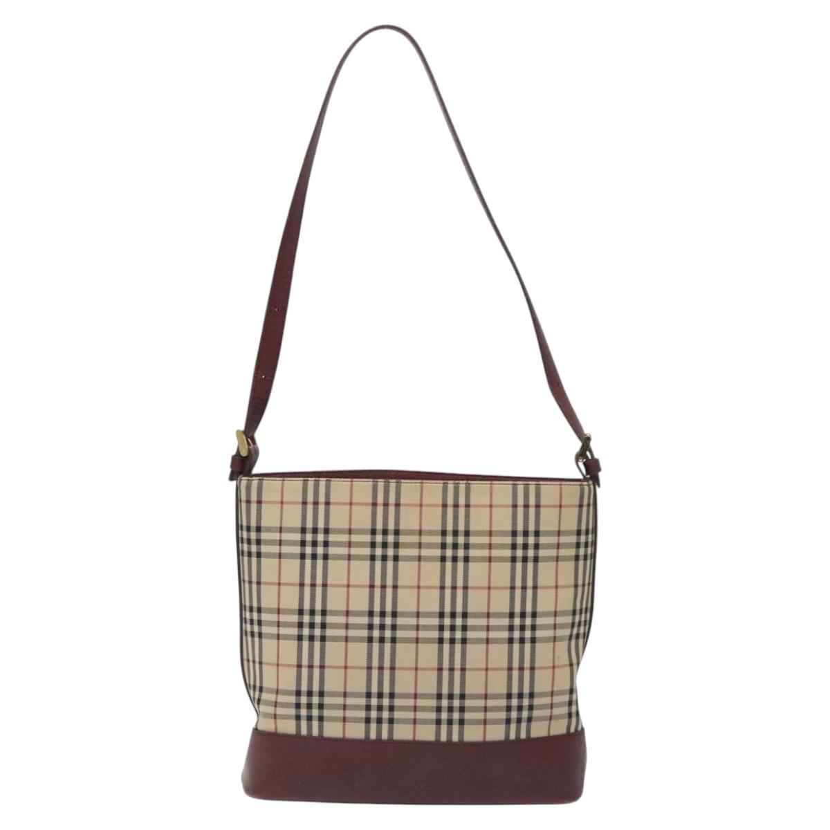 BURBERRY Nova Check Shoulder Bag Canvas Beige Gold Auth BA3310