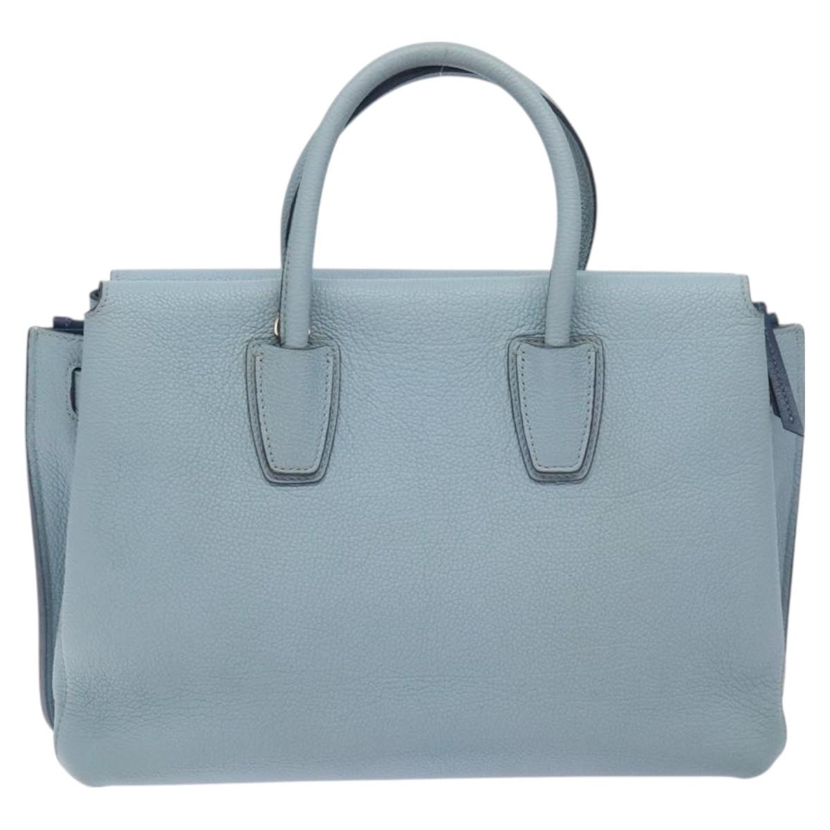 MCM Hand Bag Leather Light Blue Silver Auth BA3318