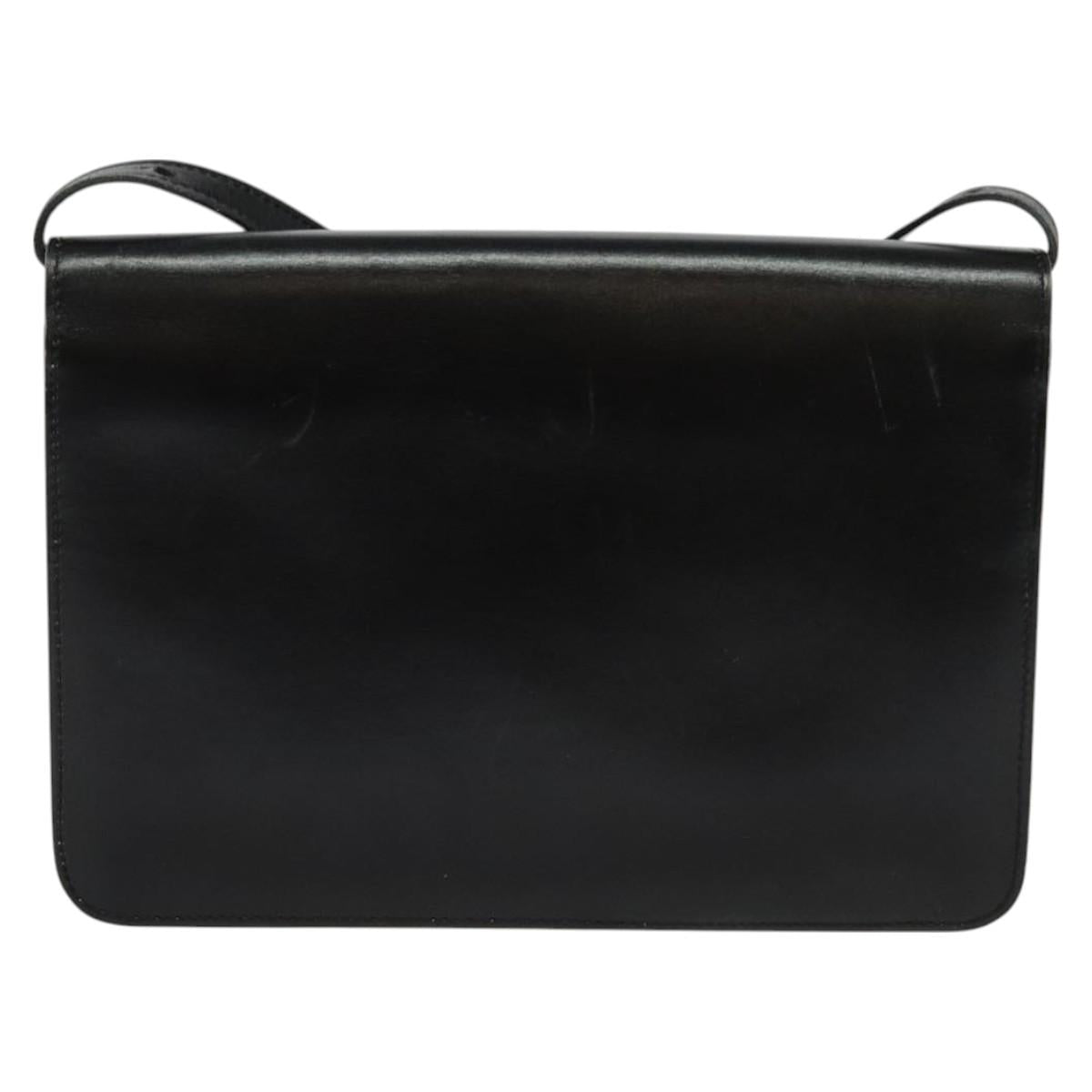 Christian Dior Shoulder Bag Leather Black Gold Auth BA3321