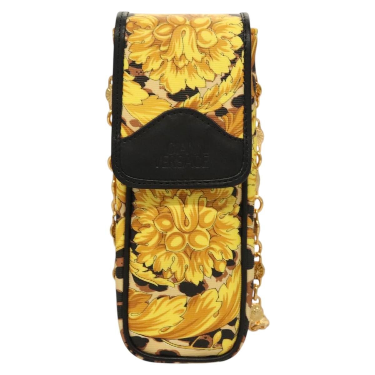 Gianni Versace Shoulder Pouch PVC Leather Yellow Gold Auth BA3323