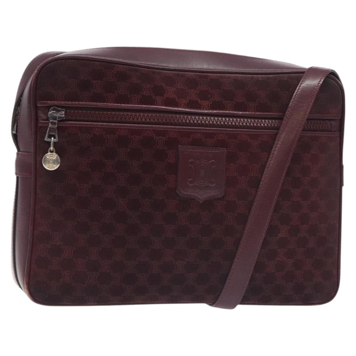 CELINE Macadam Canvas Shoulder Bag Bordeaux Auth BA3328