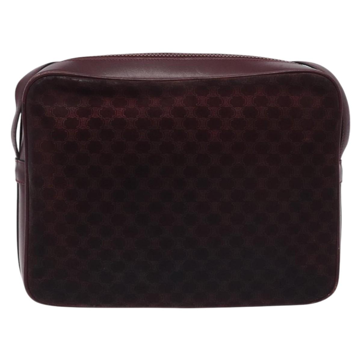 CELINE Macadam Canvas Shoulder Bag Bordeaux Auth BA3328