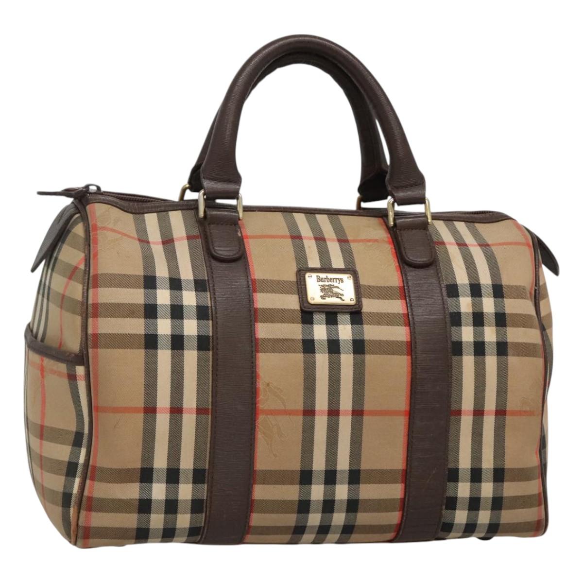 Burberrys Nova Check Boston Bag Canvas Beige Auth BA3332