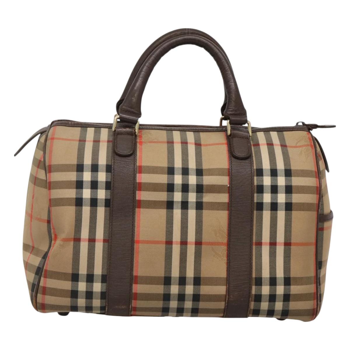 Burberrys Nova Check Boston Bag Canvas Beige Auth BA3332