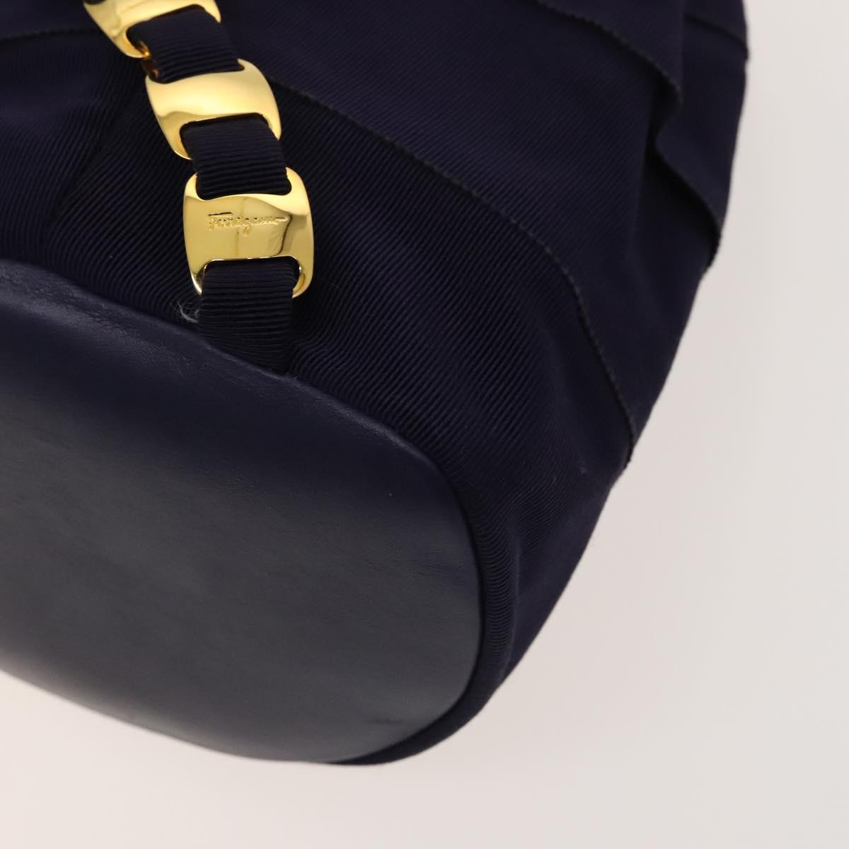Salvatore Ferragamo Vala Chain Backpack Canvas Navy Gold Auth BA3335
