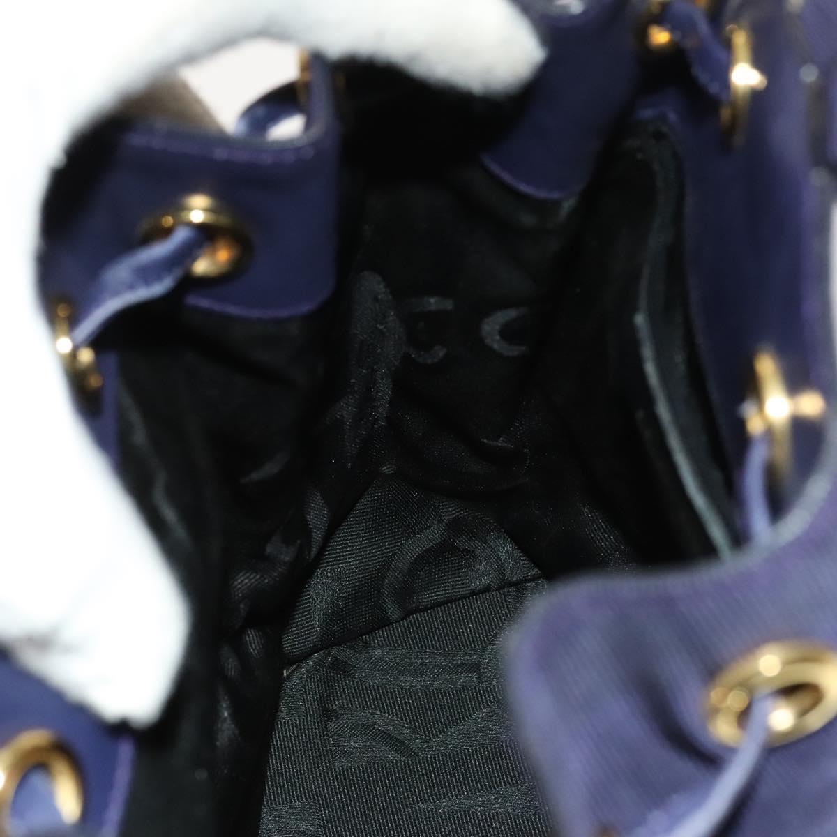 Salvatore Ferragamo Vala Chain Backpack Canvas Navy Gold Auth BA3335