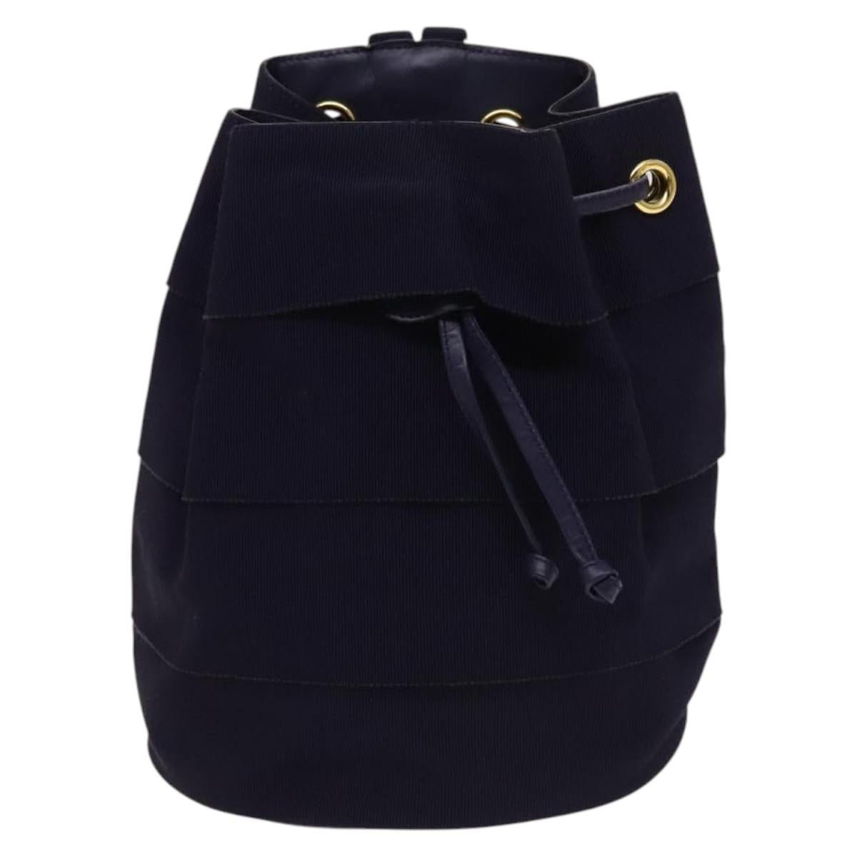 Salvatore Ferragamo Vala Chain Backpack Canvas Navy Gold Auth BA3335