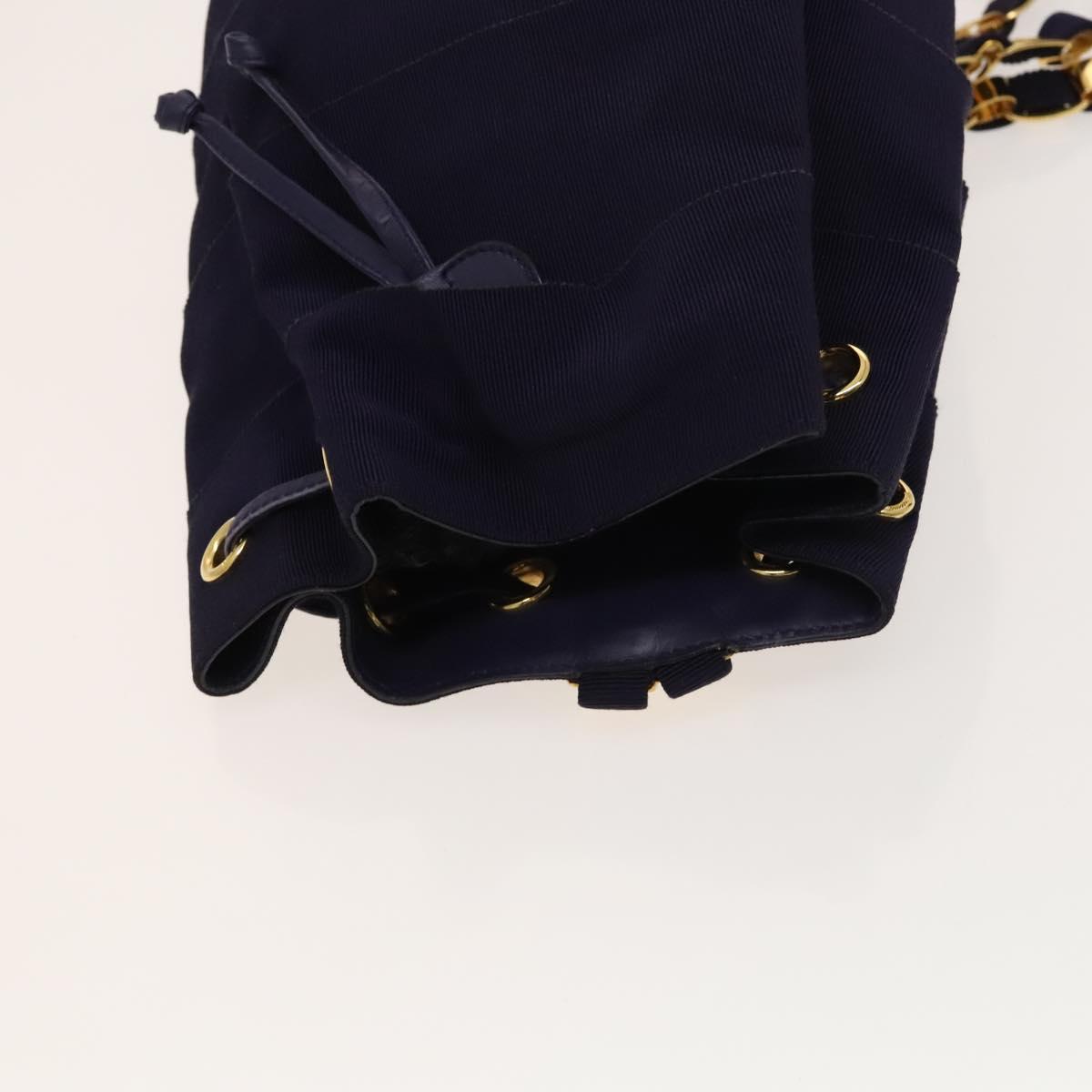Salvatore Ferragamo Vala Chain Backpack Canvas Navy Gold Auth BA3335