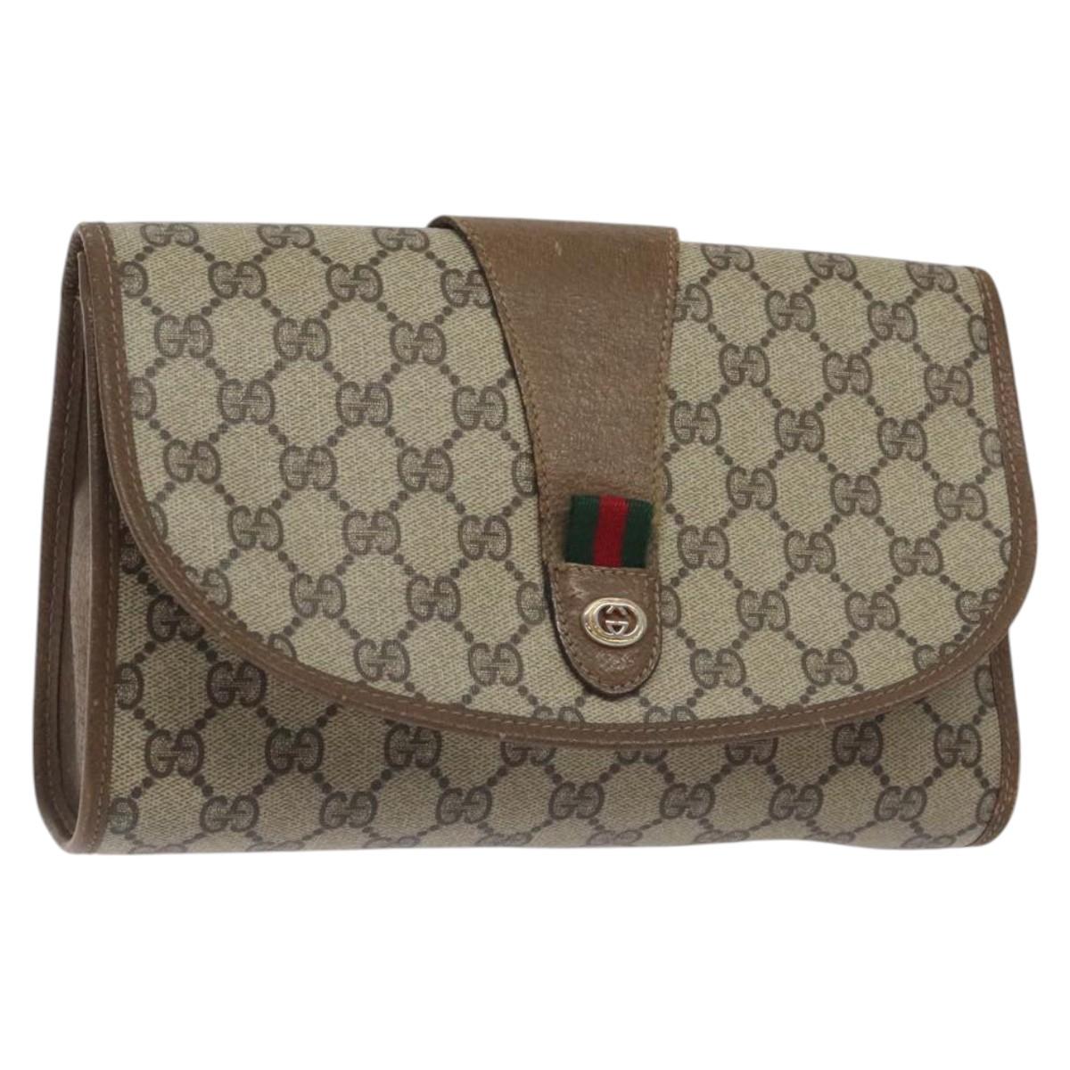GUCCI GG Supreme Web Sherry Line Clutch Bag PVC Beige Gold 89 01 030 Auth BA3345