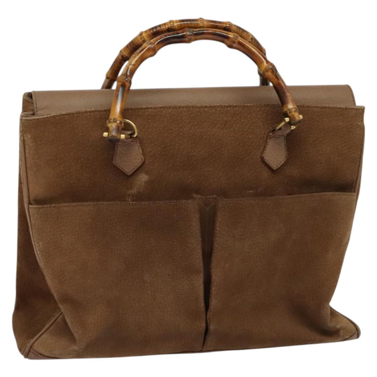GUCCI Bamboo Hand Bag Suede Leather 2way Beige Gold Auth BA3351