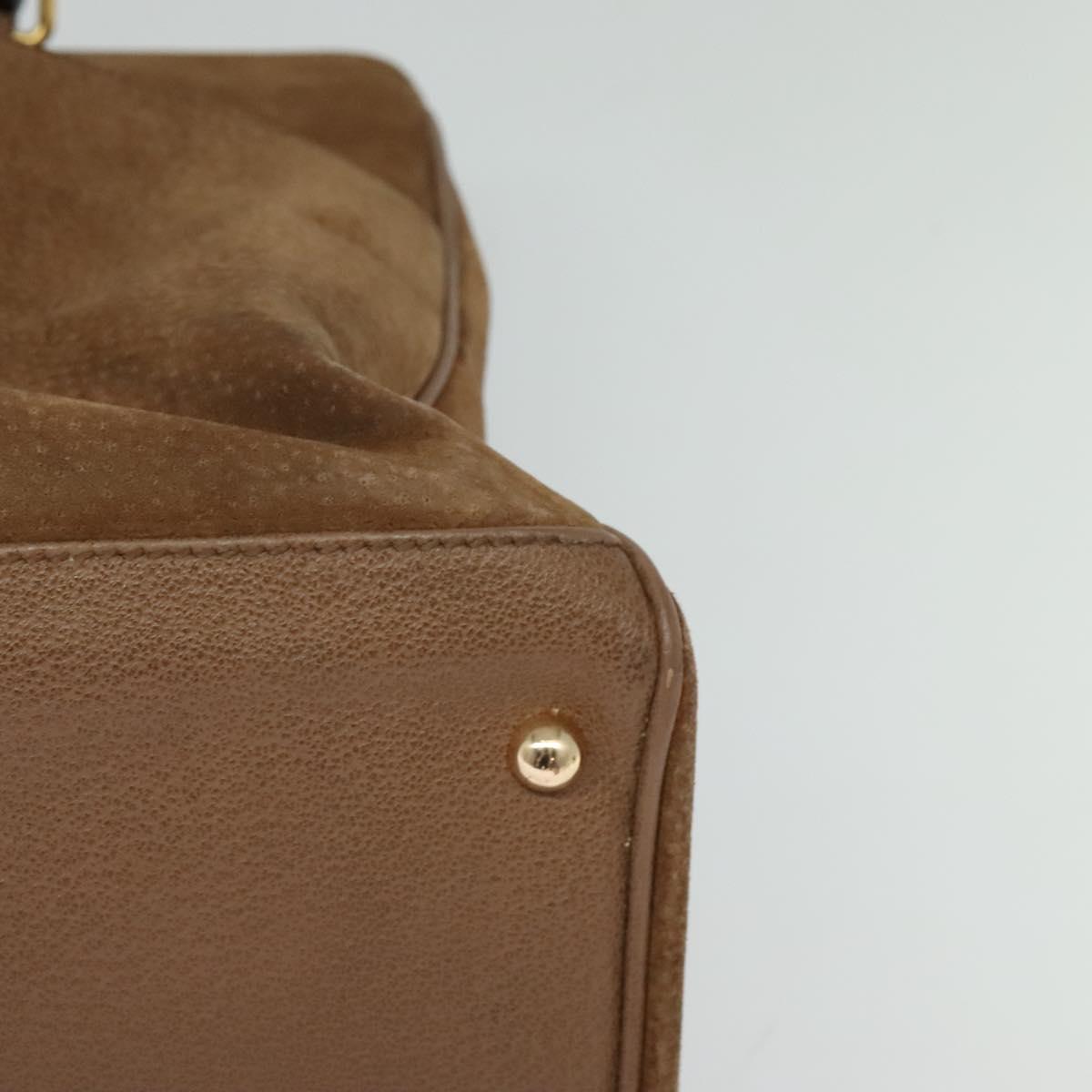 GUCCI Bamboo Hand Bag Suede Leather 2way Beige Gold Auth BA3351