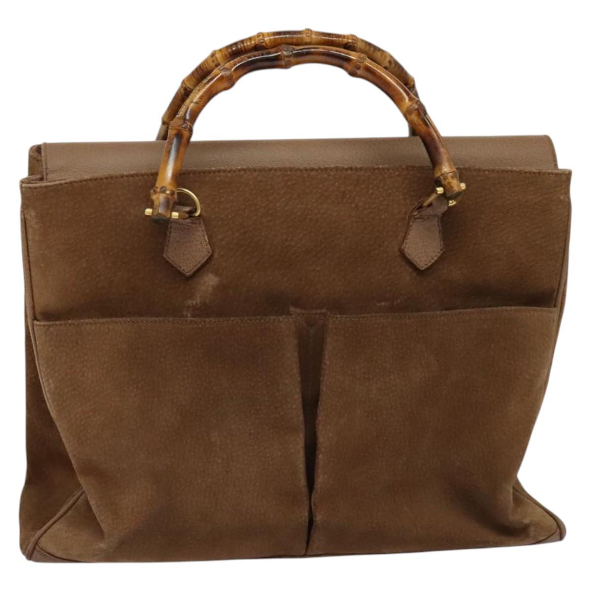 GUCCI Bamboo Hand Bag Suede Leather 2way Beige Gold Auth BA3351