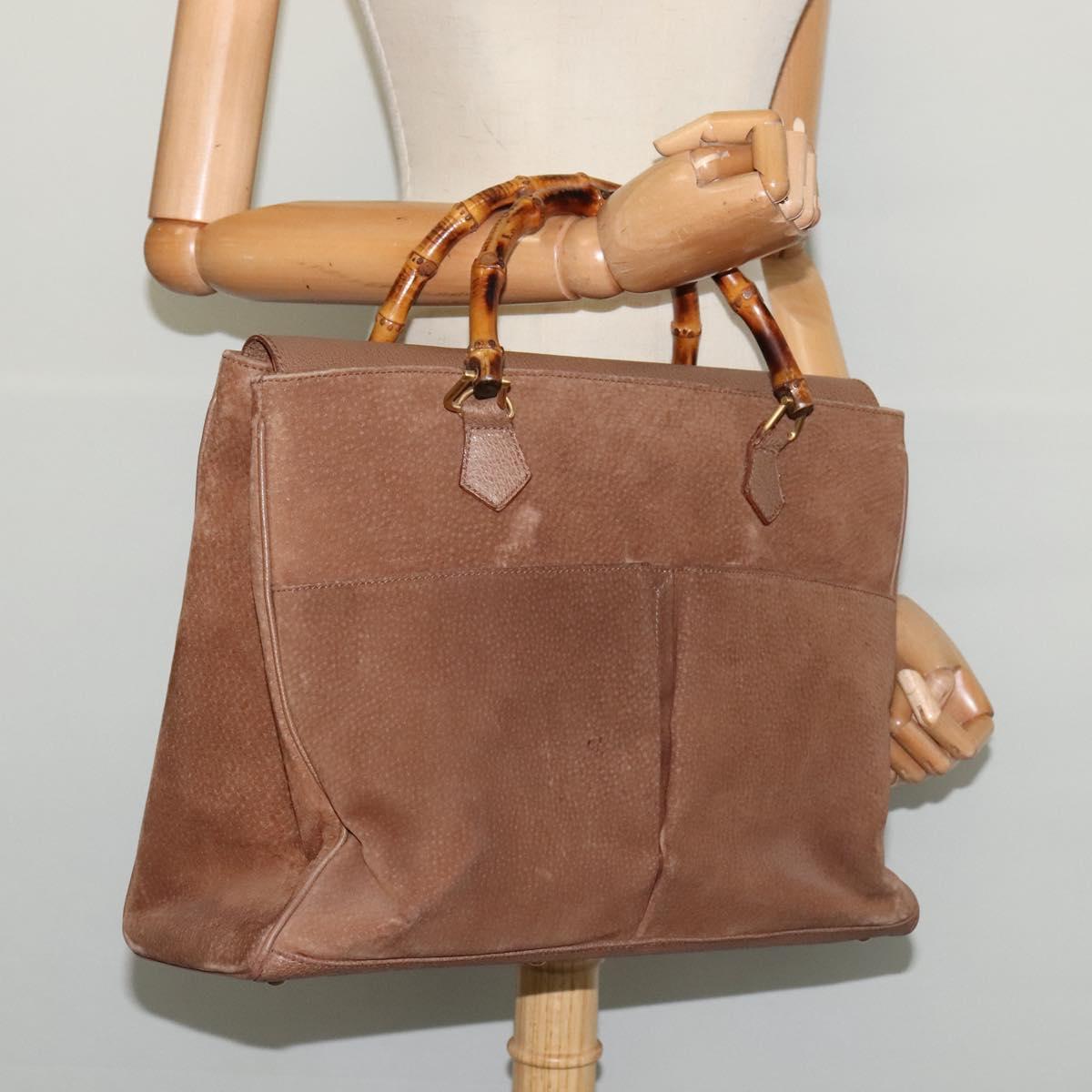 GUCCI Bamboo Hand Bag Suede Leather 2way Beige Gold Auth BA3351