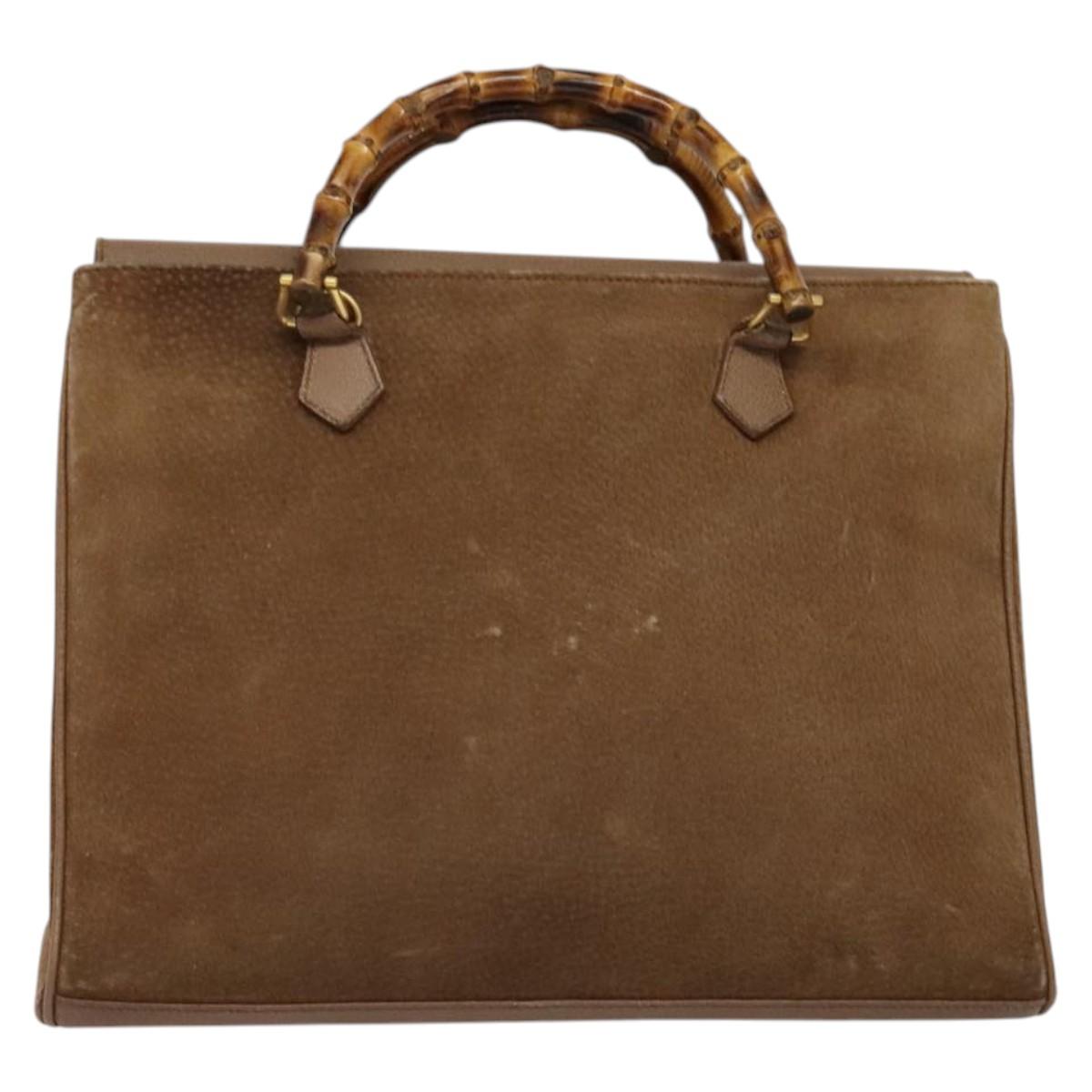 GUCCI Bamboo Hand Bag Suede Leather 2way Beige Gold Auth BA3351