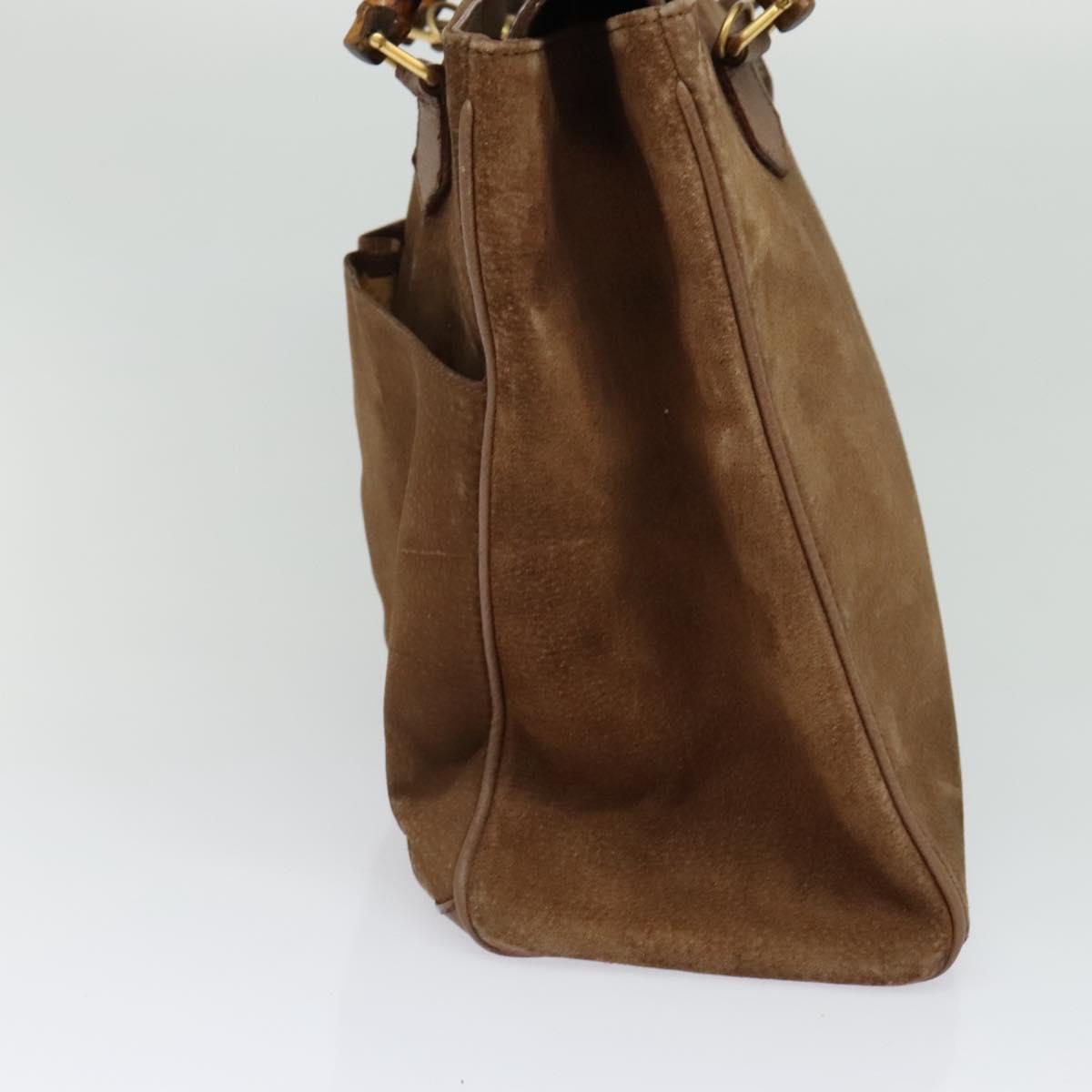GUCCI Bamboo Hand Bag Suede Leather 2way Beige Gold Auth BA3351