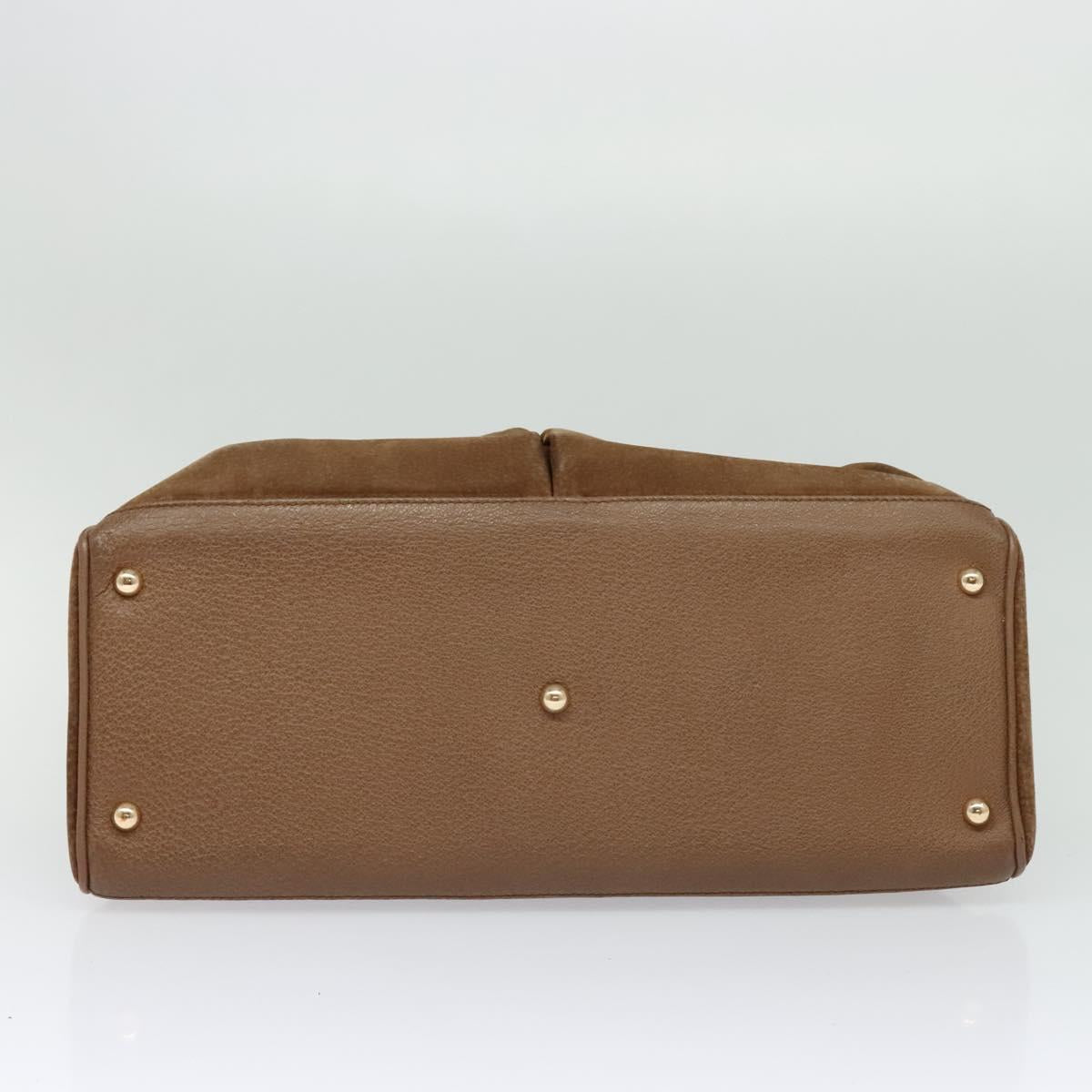 GUCCI Bamboo Hand Bag Suede Leather 2way Beige Gold Auth BA3351