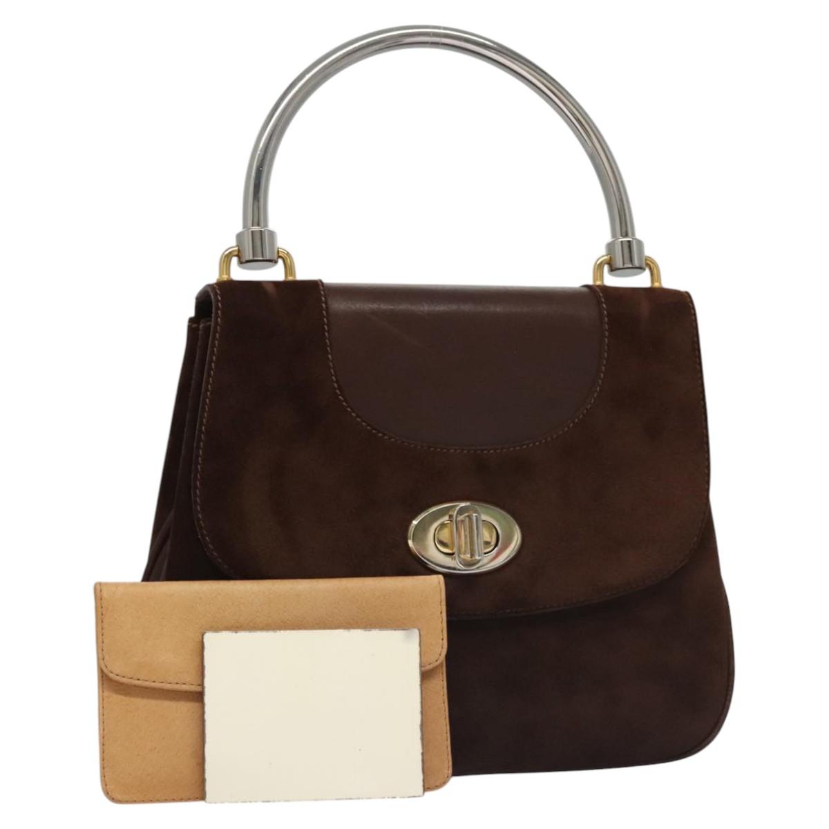 GUCCI Hand Bag Suede Brown Auth BA337