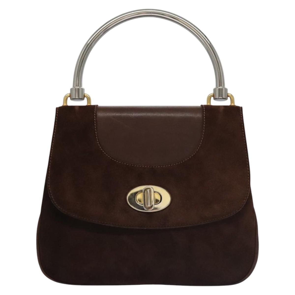 GUCCI Hand Bag Suede Brown Auth BA337