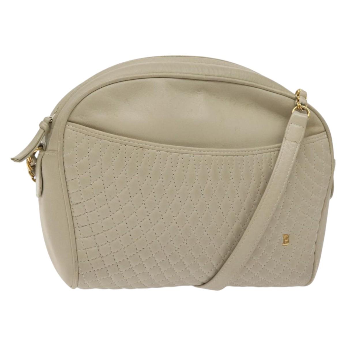 BALLY Shoulder Bag Leather Beige Gold Auth BA3408