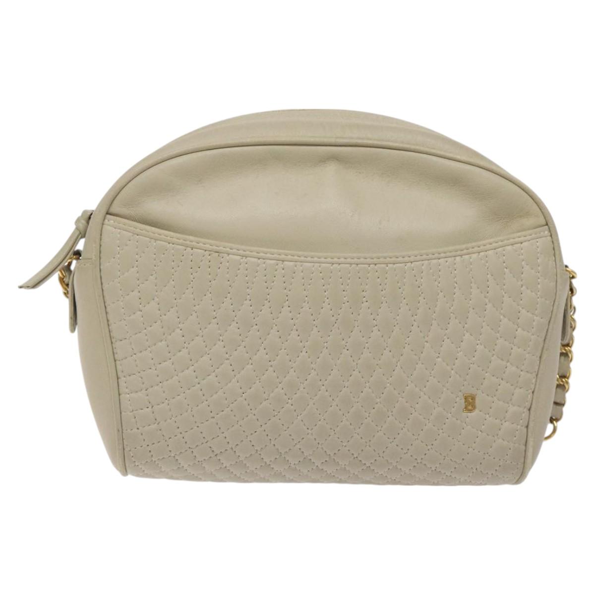 BALLY Shoulder Bag Leather Beige Gold Auth BA3408