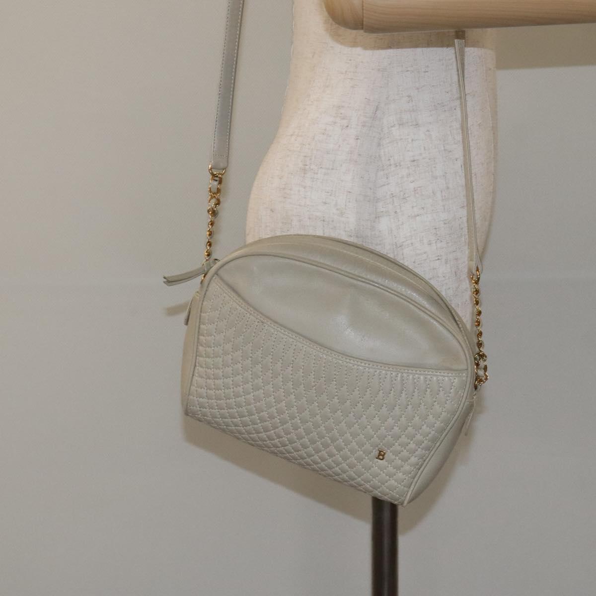 BALLY Shoulder Bag Leather Beige Gold Auth BA3408
