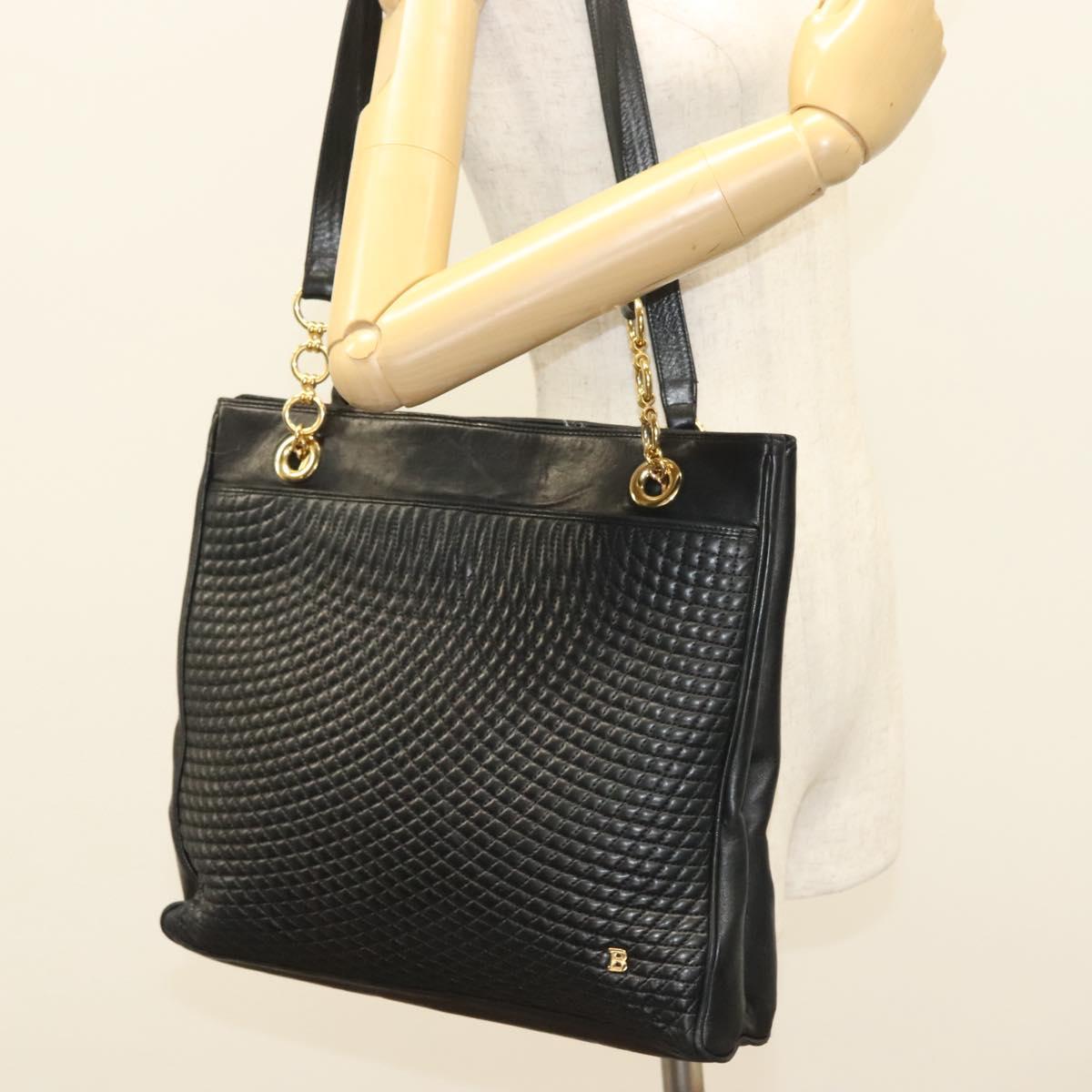 BALLY Tote Bag Leather Black Gold Auth BA3412