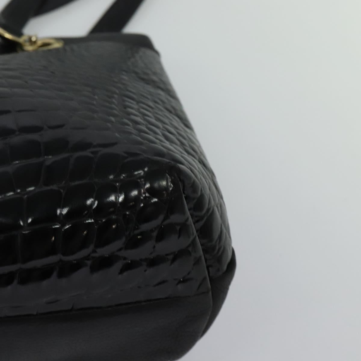 BALLY Tote Bag Leather Embossed Black Gold Auth BA3415