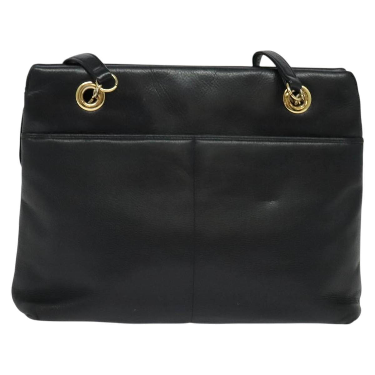 BALLY Tote Bag Leather Embossed Black Gold Auth BA3415