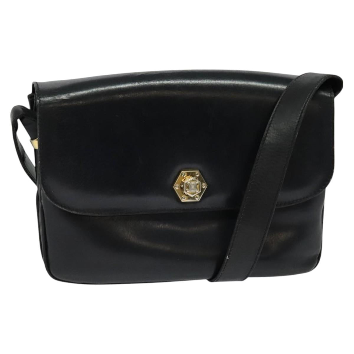 CELINE Shoulder Bag Leather Black Gold Auth BA3418