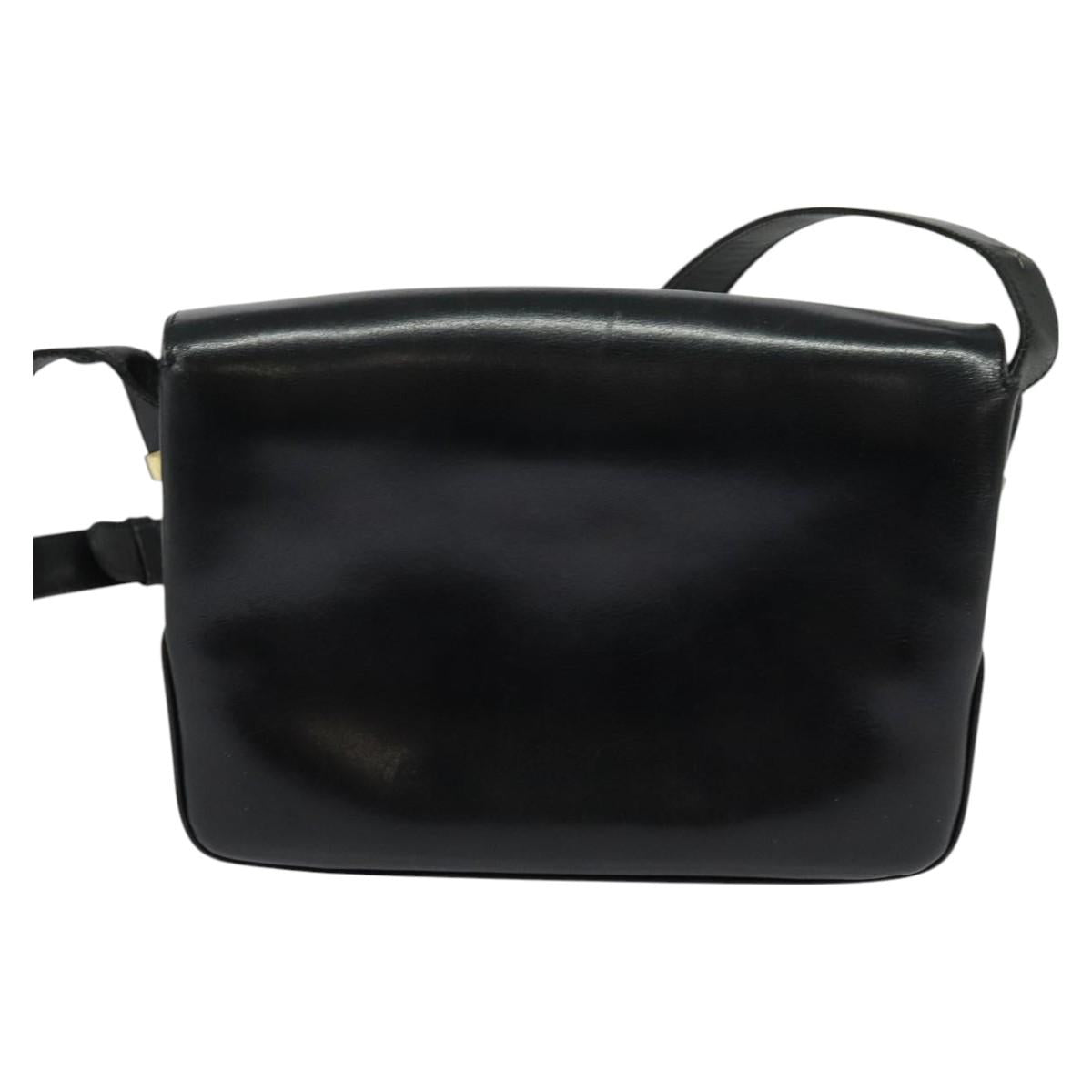 CELINE Shoulder Bag Leather Black Gold Auth BA3418