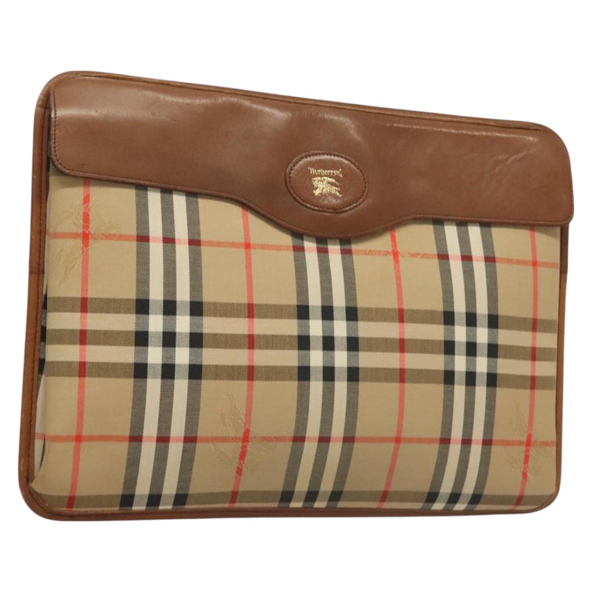 Burberrys Nova Check Document case Clutch Bag Canvas Beige Auth BA3443