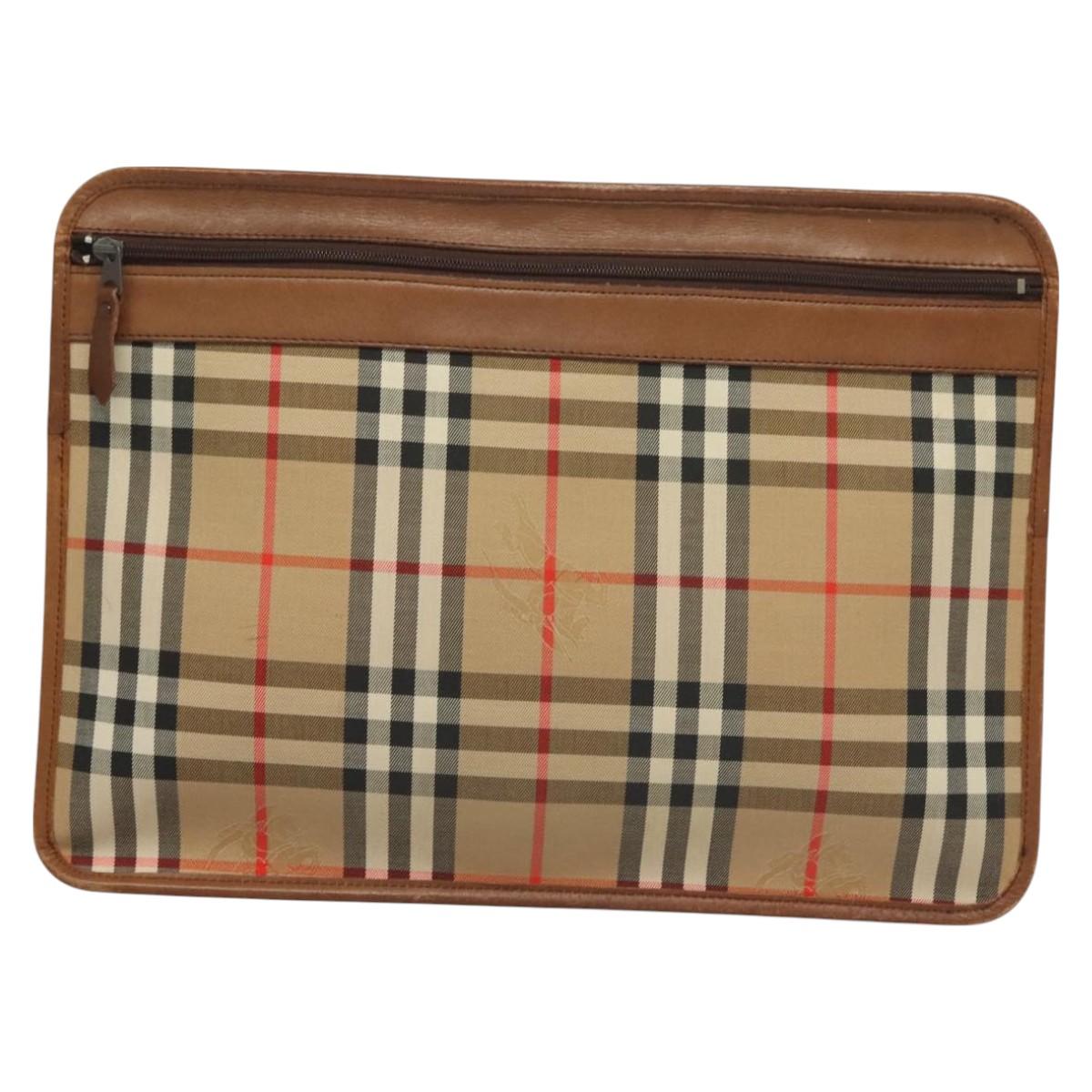 Burberrys Nova Check Document case Clutch Bag Canvas Beige Auth BA3443