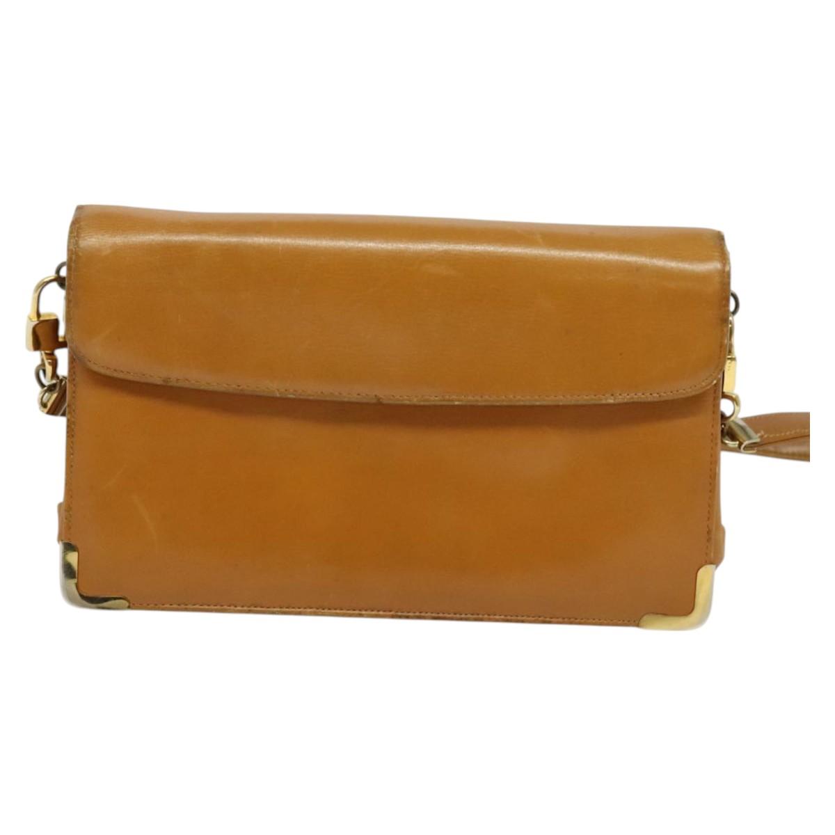 Christian Dior Shoulder Bag Leather Beige Gold Auth BA3445