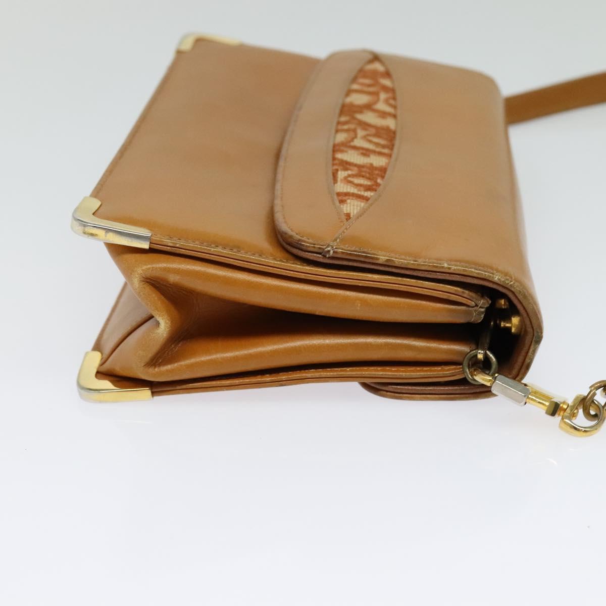 Christian Dior Shoulder Bag Leather Beige Gold Auth BA3445
