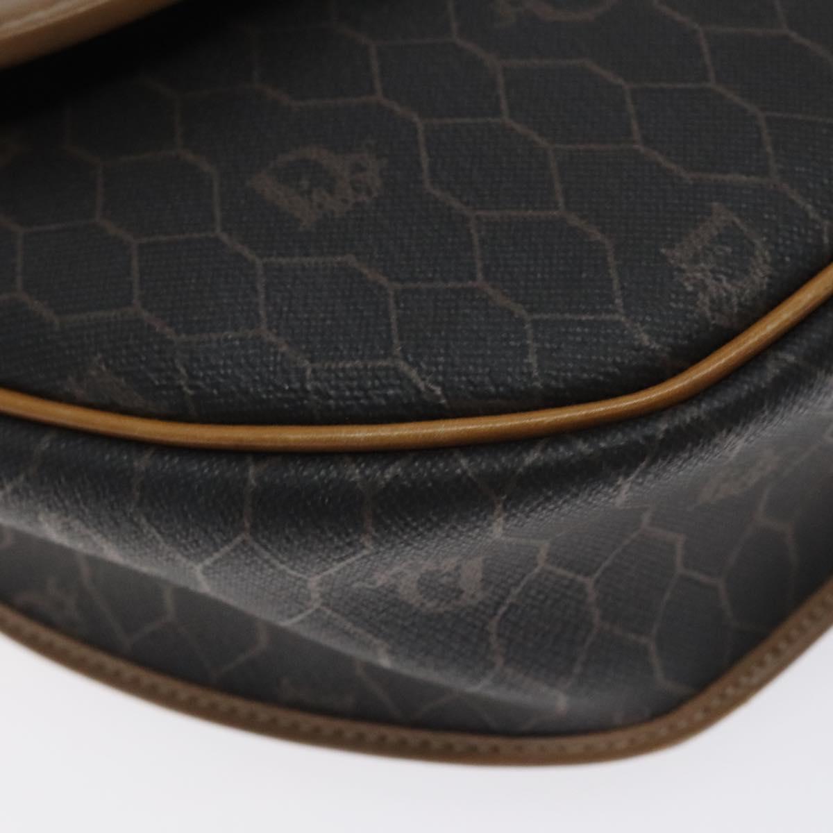 Christian Dior Honeycomb Canvas Shoulder Bag PVC Leather Black Gold Auth BA3446
