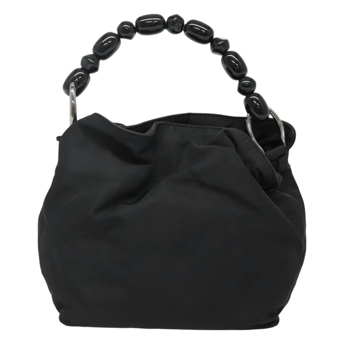 Christian Dior Maris Pearl Hand Bag Nylon Black Silver Auth BA3451