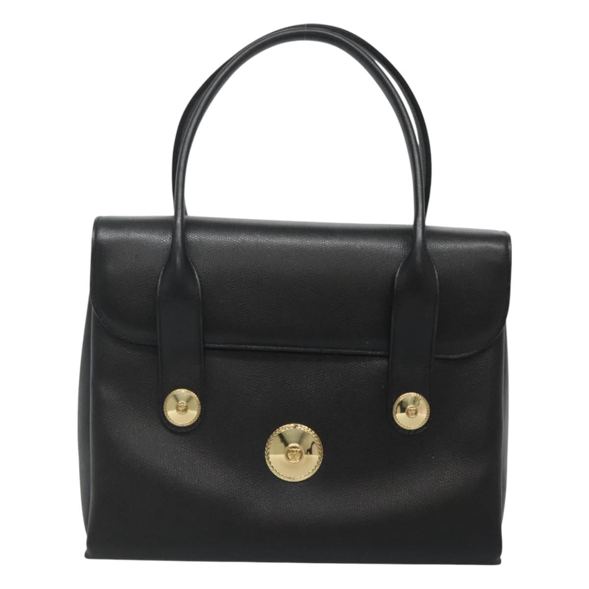 MCM Hand Bag Leather Black Gold Auth BA3459