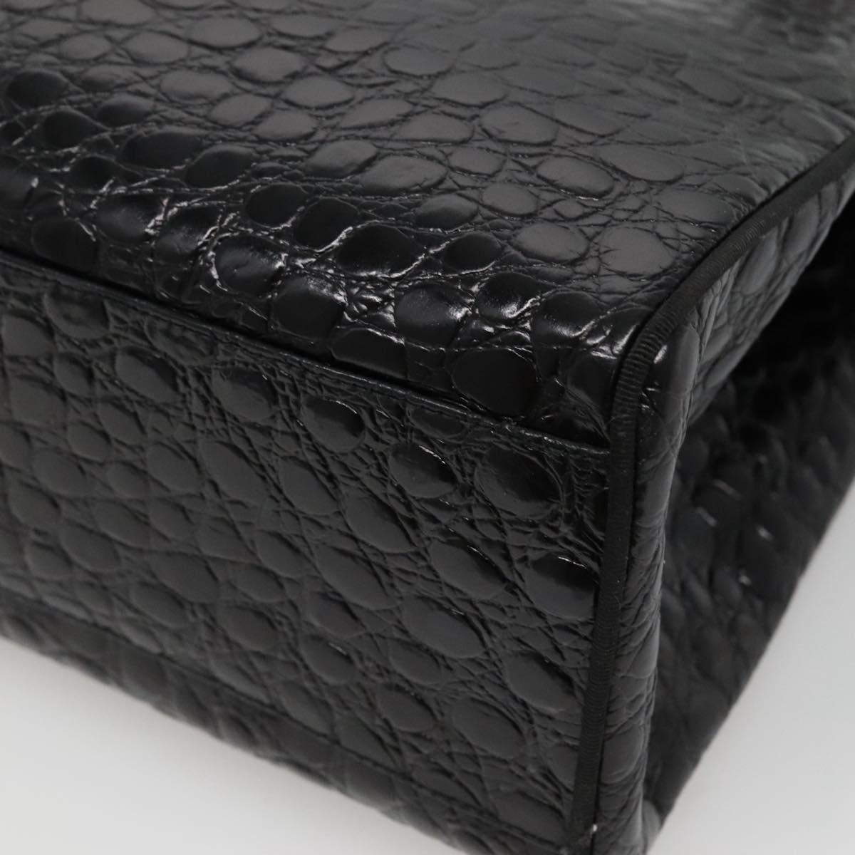 Salvatore Ferragamo Vala Tote Bag Leather Embossed Black Gold Auth BA3465