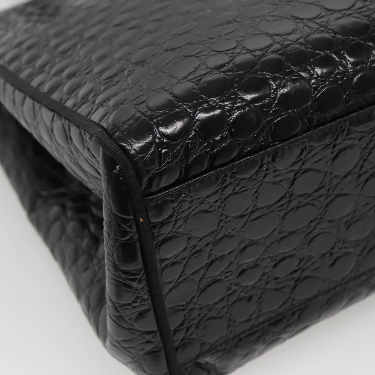 Salvatore Ferragamo Vala Tote Bag Leather Embossed Black Gold Auth BA3465