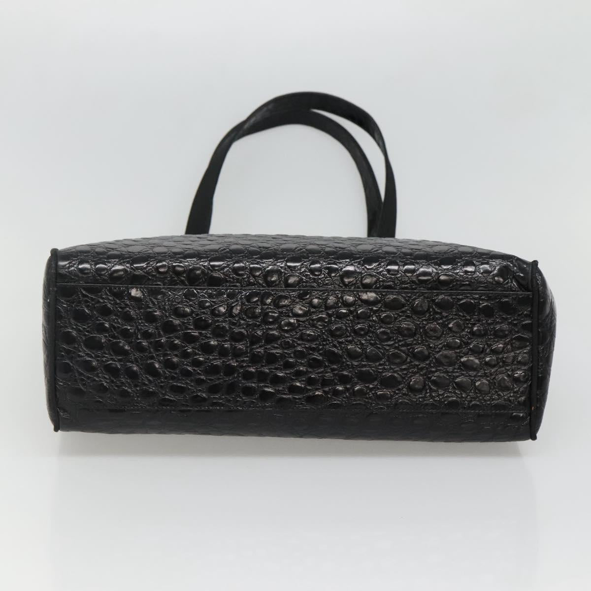 Salvatore Ferragamo Vala Tote Bag Leather Embossed Black Gold Auth BA3465