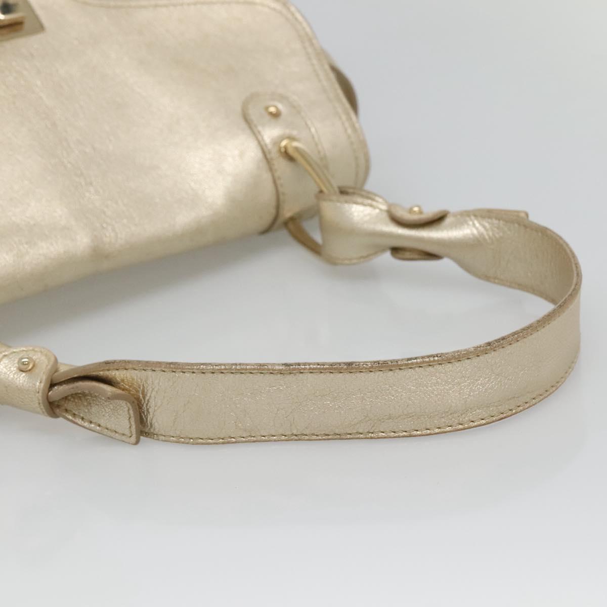 Salvatore Ferragamo Gancini Bag Leather Champagne Gold Gold Auth BA3466V