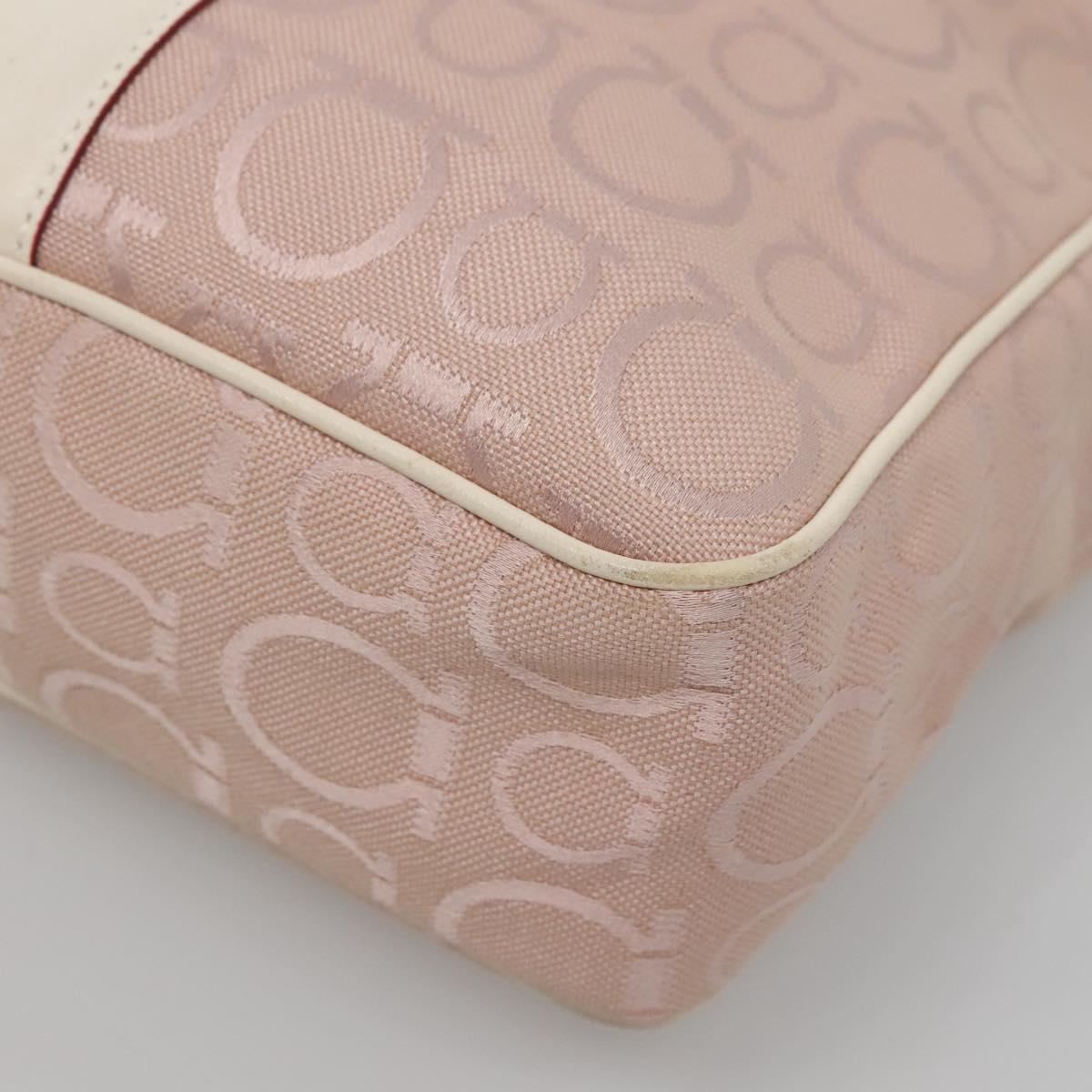 Salvatore Ferragamo Gancini Tote Bag Canvas Leather Pink Silver Auth BA3467