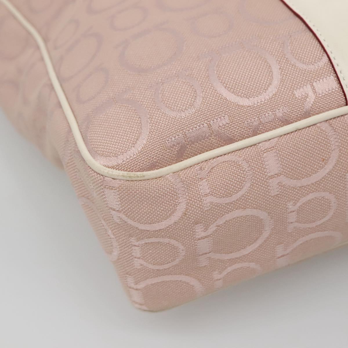 Salvatore Ferragamo Gancini Tote Bag Canvas Leather Pink Silver Auth BA3467