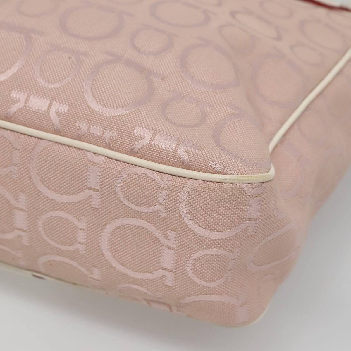 Salvatore Ferragamo Gancini Tote Bag Canvas Leather Pink Silver Auth BA3467