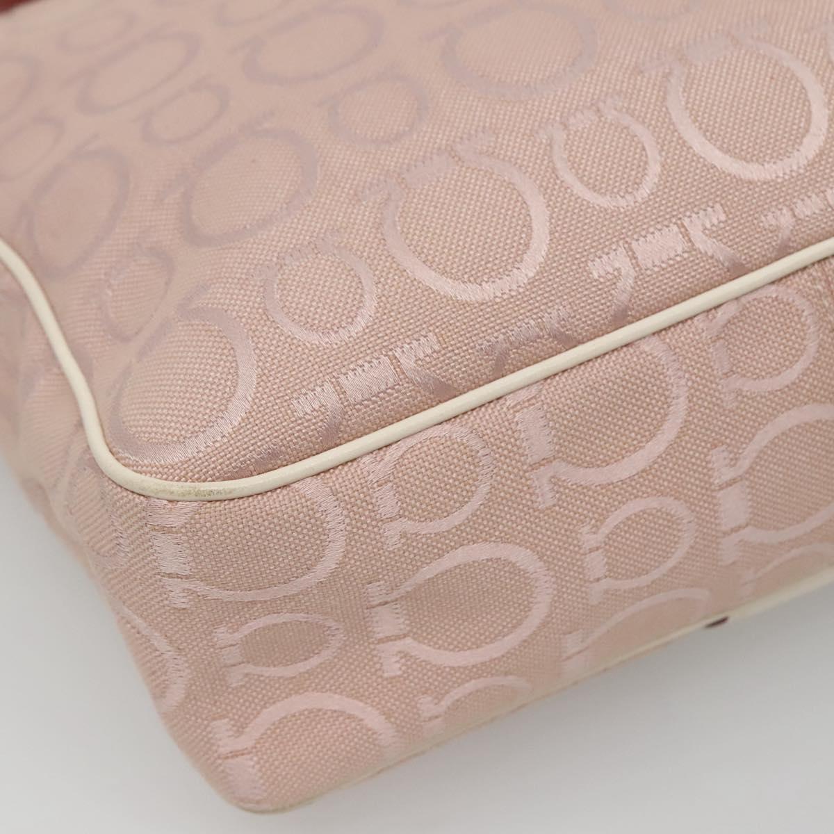 Salvatore Ferragamo Gancini Tote Bag Canvas Leather Pink Silver Auth BA3467
