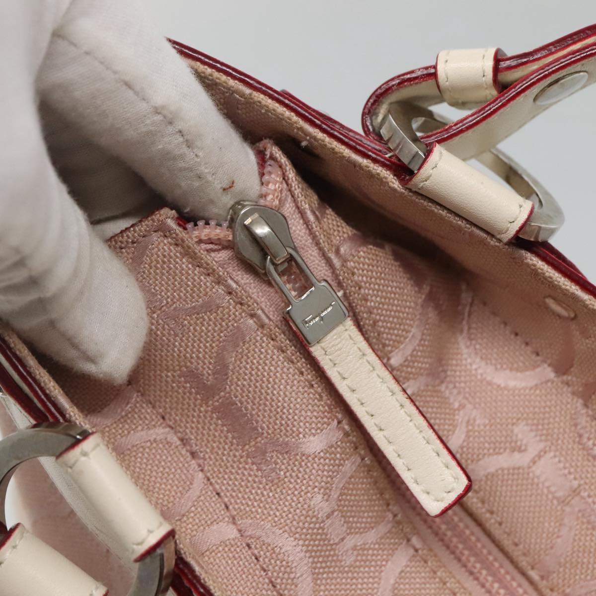 Salvatore Ferragamo Gancini Tote Bag Canvas Leather Pink Silver Auth BA3467